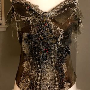 Genuine Rossi Roma Denim Zip Closure Bustier Top